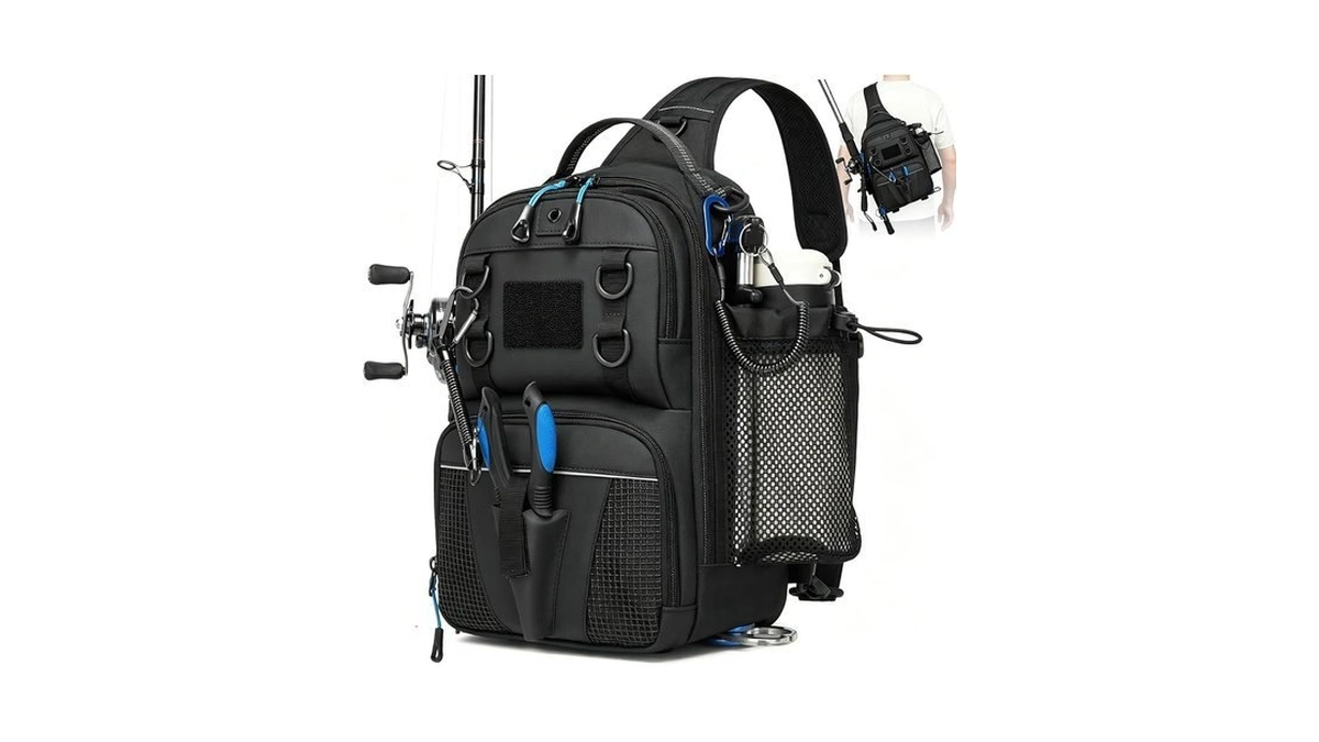 Oinitiry Fishing Sling Bag, Lightweight Fishing Tackle Bag With Rod