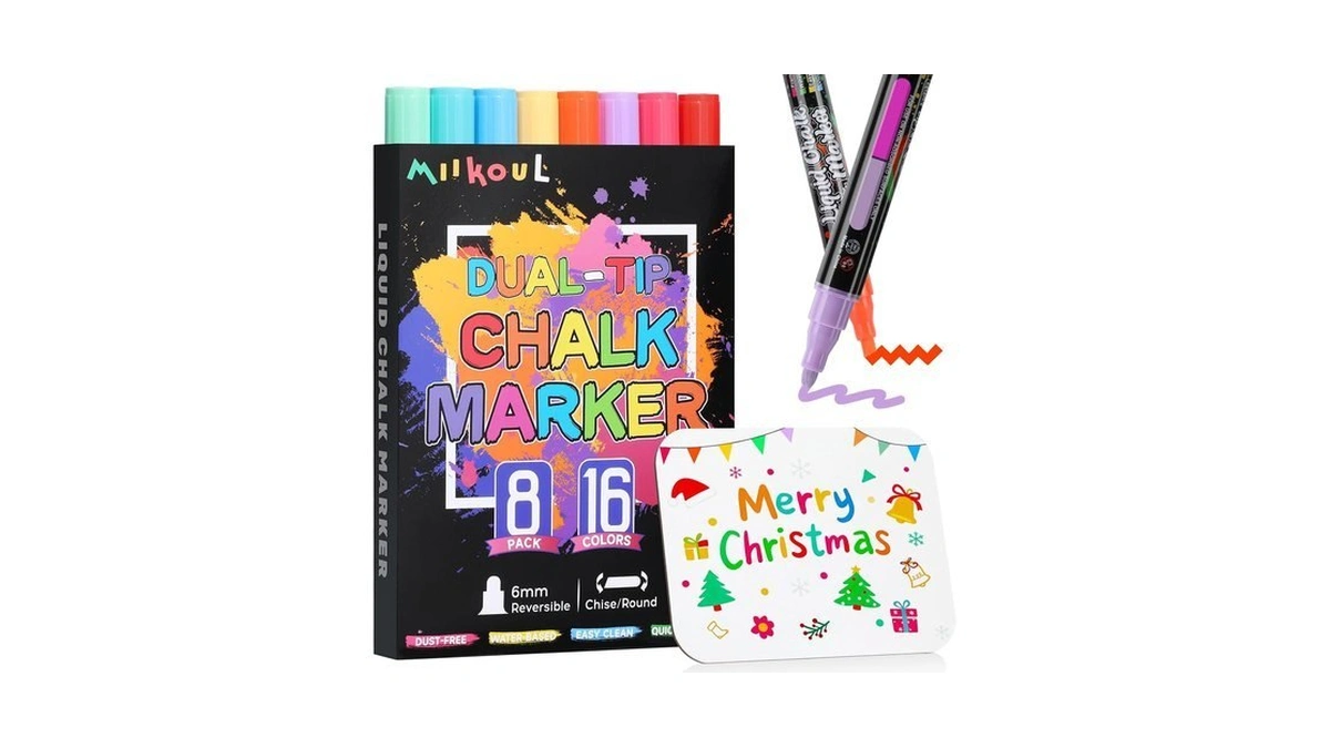 Miikoul 6mm Window Chalk Markers With Whiteboard 16 Colors For