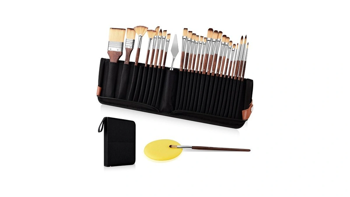 26-piece Nylon Paint Brush Set – Zipper-sealed Case, Independent Brush