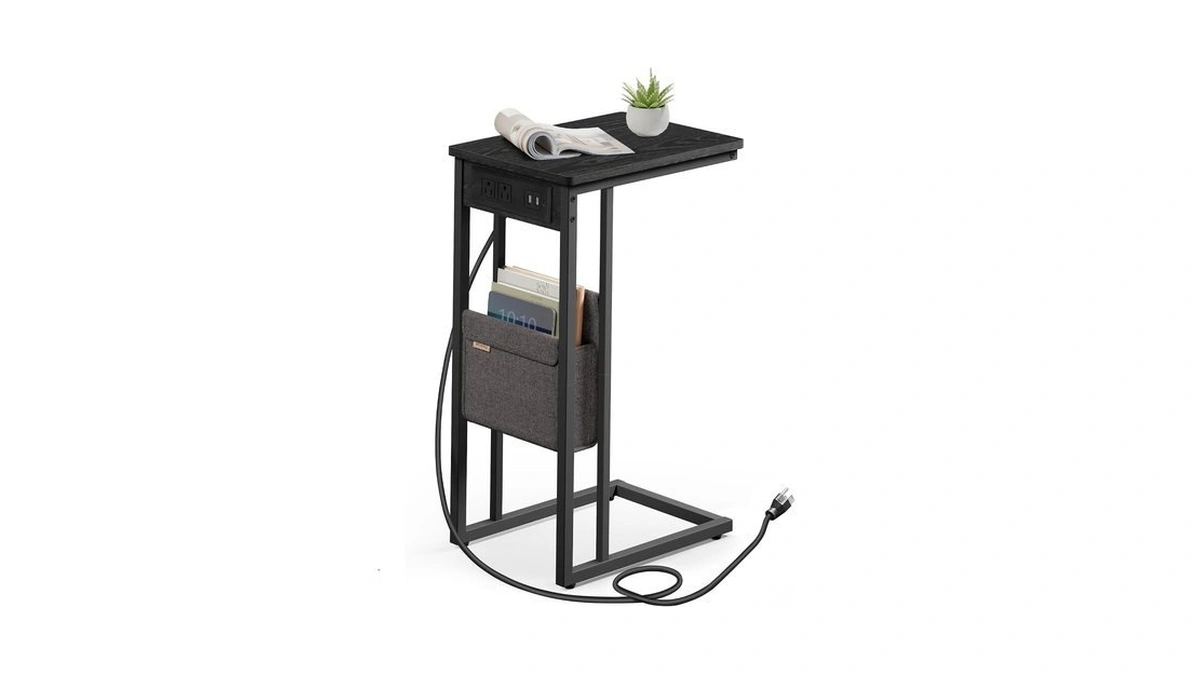 Vasagle C-shaped Side Table, End Table With Charging Station, 2