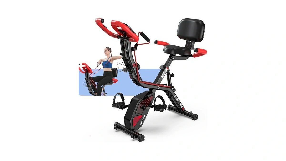 Pooboo 4-in-1 Magnetic Folding Exercise Bike, Foldable Stationary Indoor Cycling