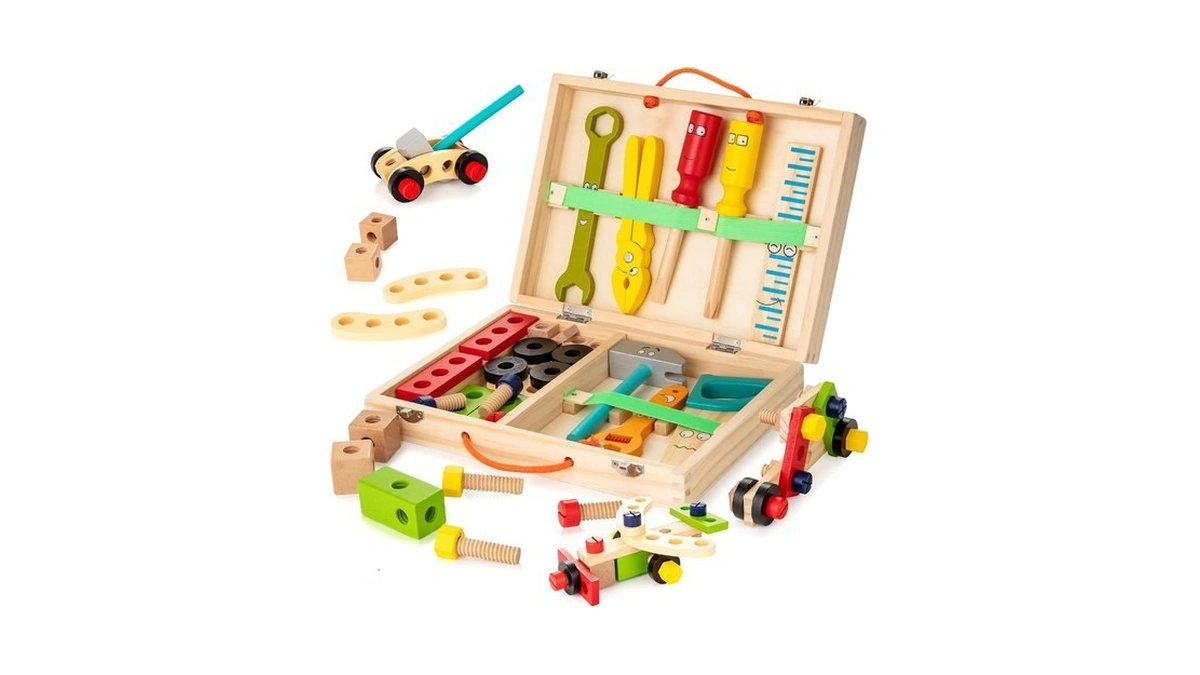 Woodmam Wooden Kids Tool Set, 37pcs Learning Construction Toy With