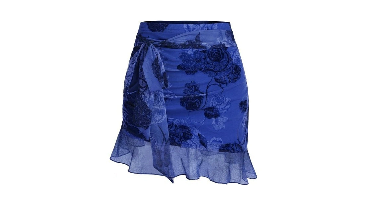 Ueoiow Women's Sexy Y2k Sheer Mesh Floral Mini Skirt High