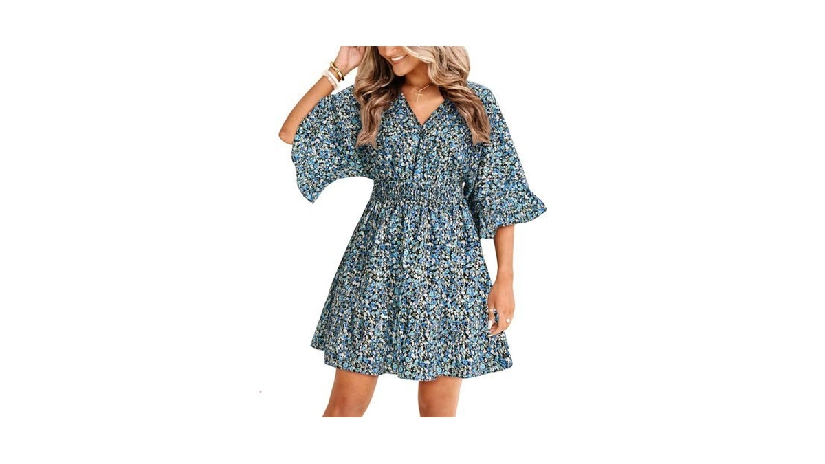Aoysky Womens V Neck Casual Dresses Summer Floral Loose High