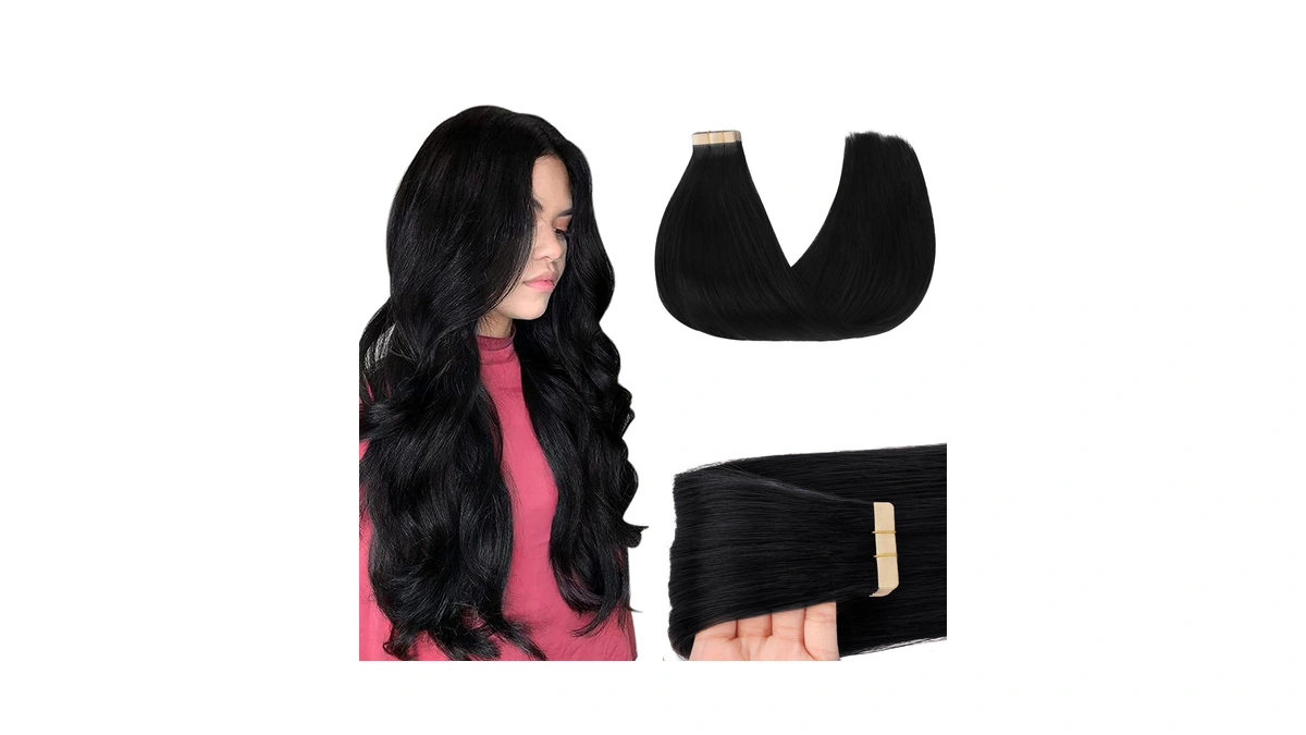 Goo Goo Tape In Hair Extensions Human Hair, 1 Jet