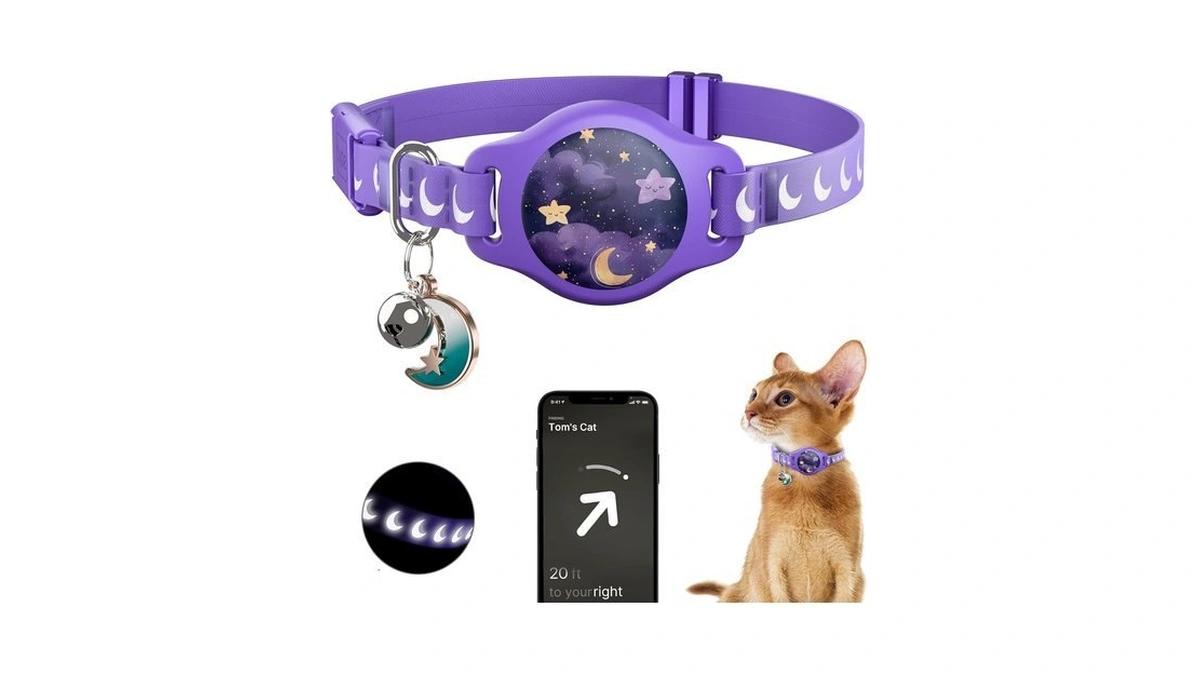 Typecase Reflective Breakaway Cat Collar With Airtag Holder, Purple &