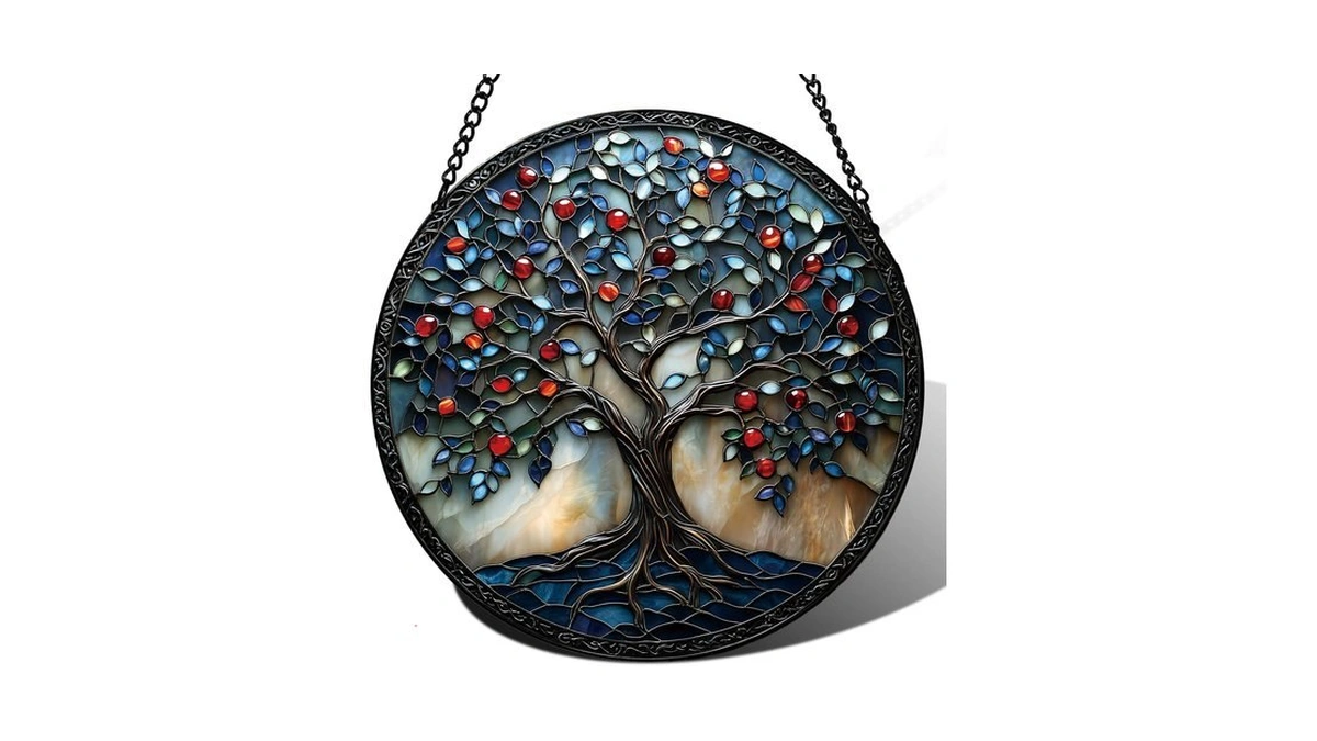 Zizzie Colorful Tree Of Life Suncatcher -7.9 In Stained Glass