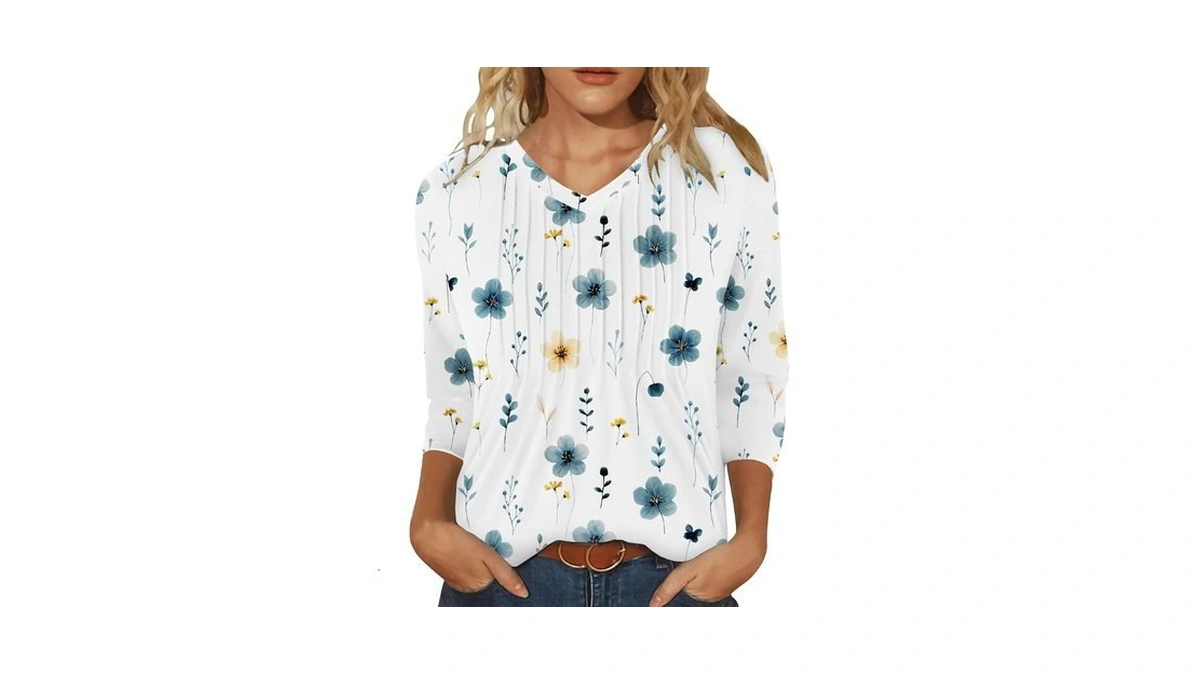 Ieeilulu 3/4 Length Sleeve Womens Tops V Neck T Shirts