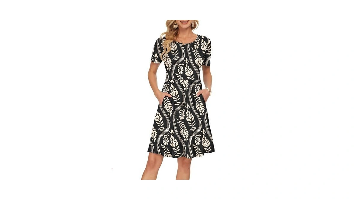 Auselily Women's Short Sleeve Pleated Swing Summer Dress With Pockets