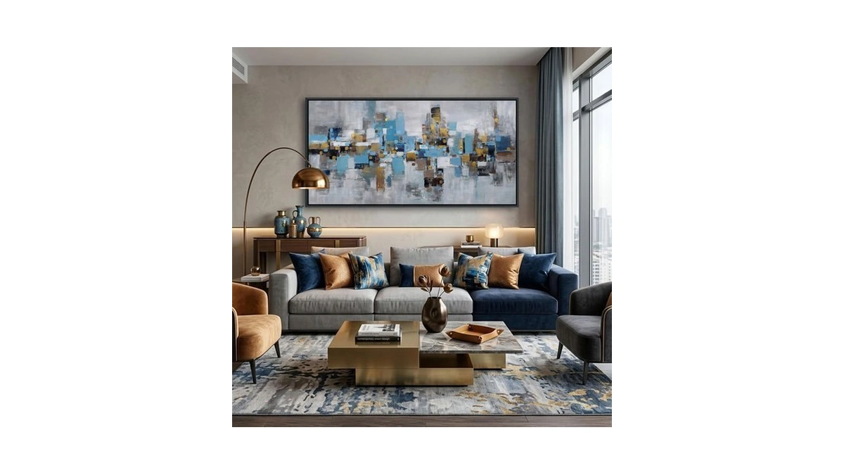 Blue And Gold Wall Art - Modern Abstract Canvas For