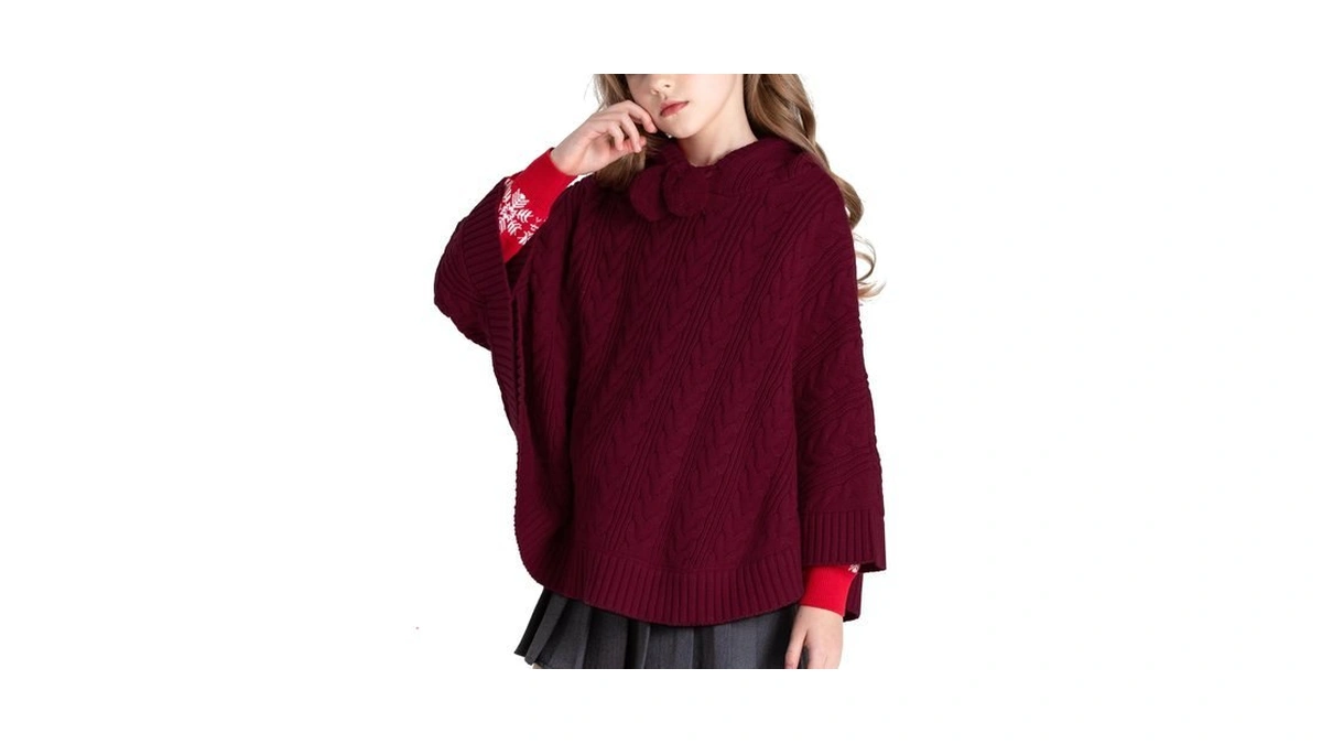 Boboyoyo Cape For Girls Hooded Cable Knit Poncho Sweaters Kids