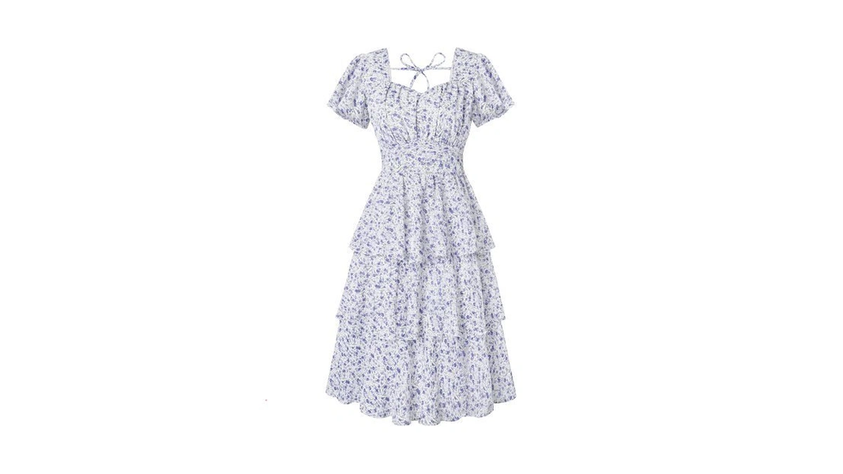 Belle Poque Women's Vintage Square Neck Tea Party Dress Floral