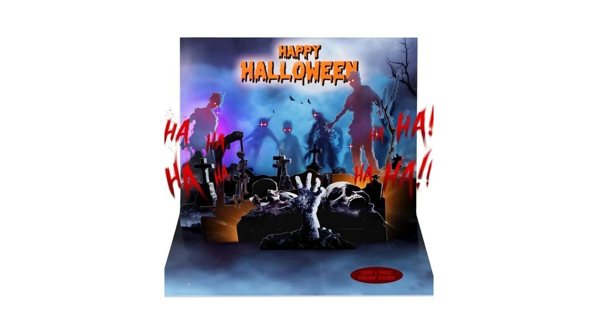 D24time 3d Musical Halloween Pop Up Card With Fiber-optic Zombie