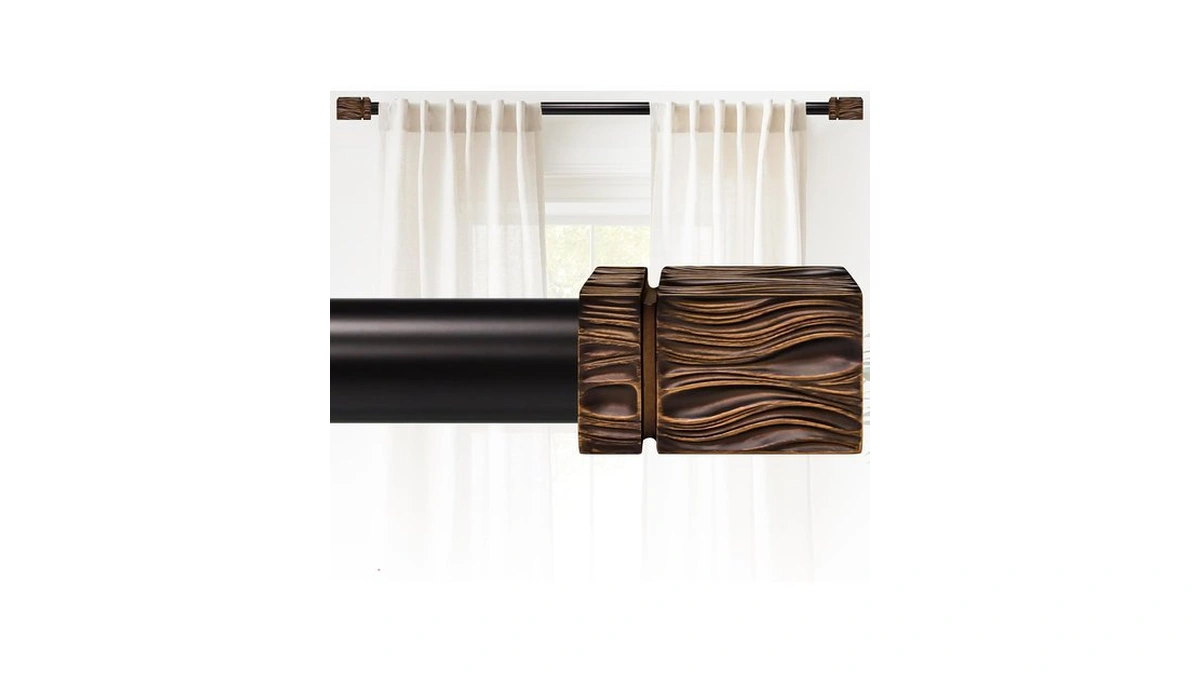 Brown Grain Curtain Rod 66-120 Inch Heavy Duty Square Finial