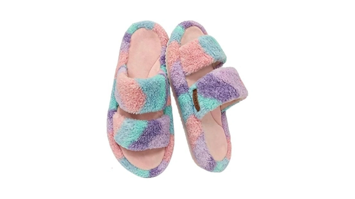 Bovty Women's Fuzzy Double Strap Open Toe Memory Foam House