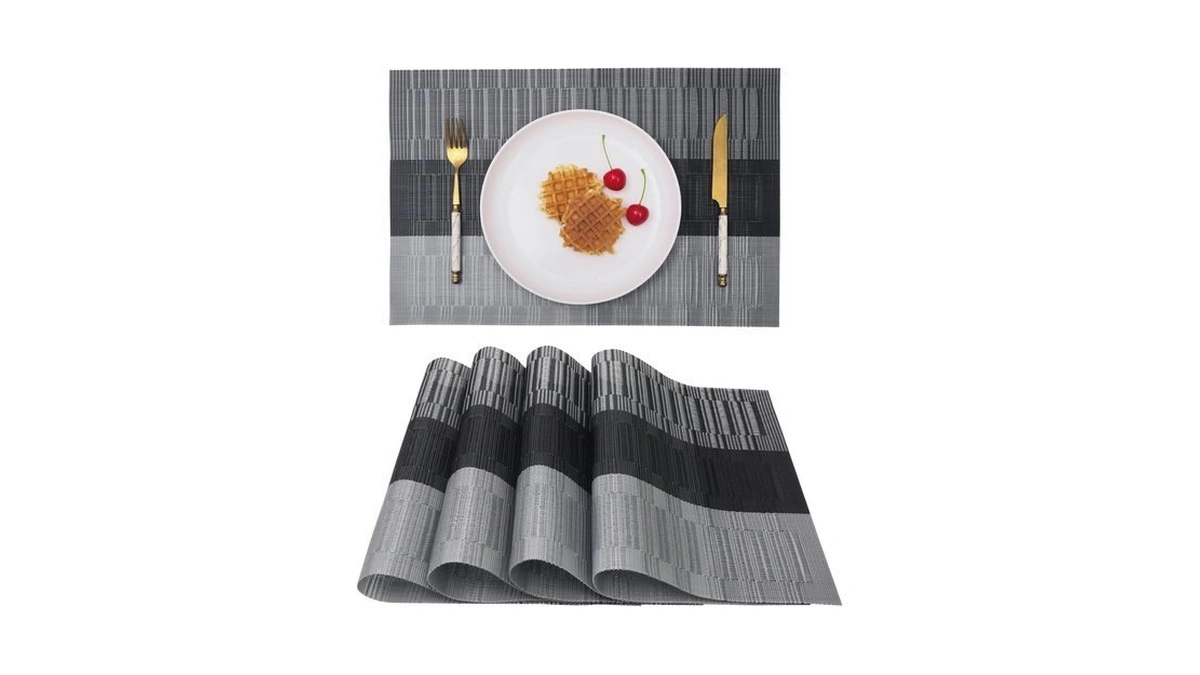 Vinjiasin Placemats Set Of 4 Black Grey Gradient Stripes Woven