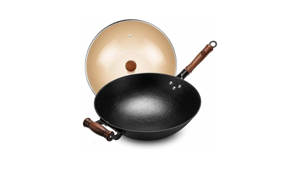 Wangyuanji 12.6 Inch Round Bottom Cast Iron Wok With Glass