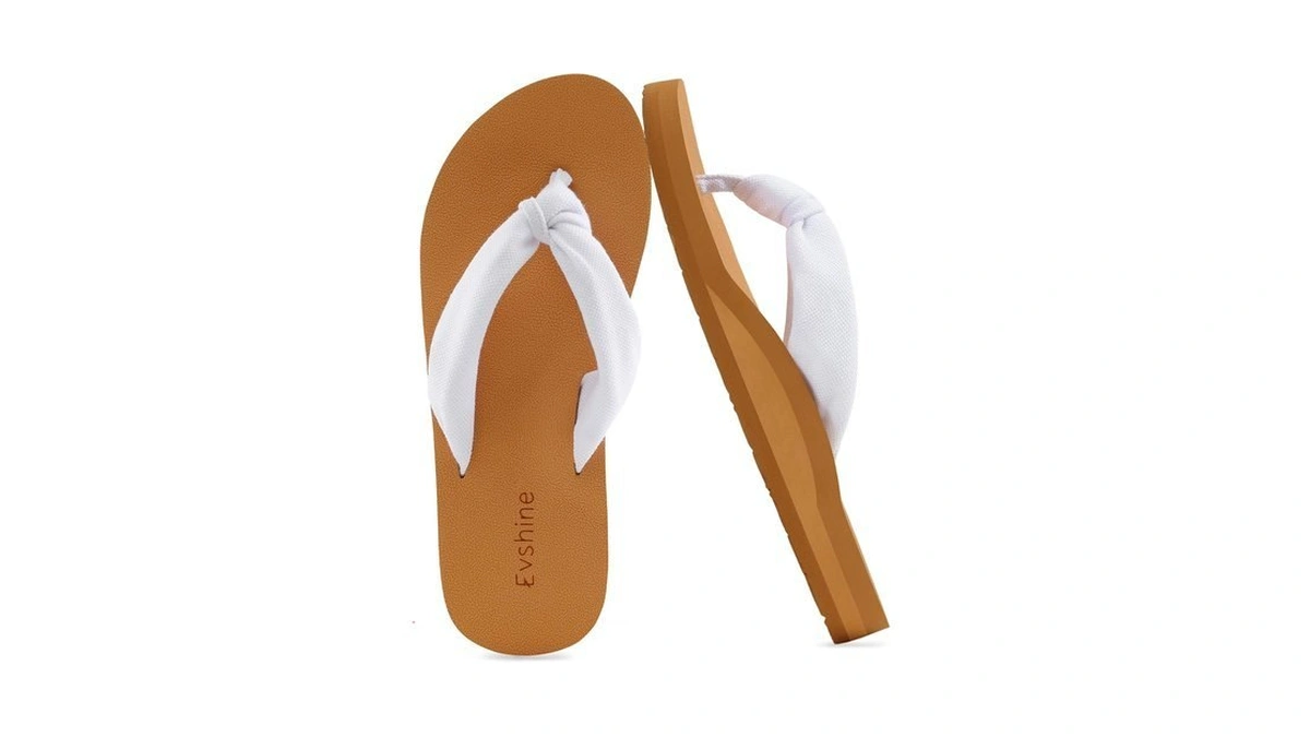 Evshine Women's Flip Flops, Yoga Mat Thong Sandals, White Khaki,