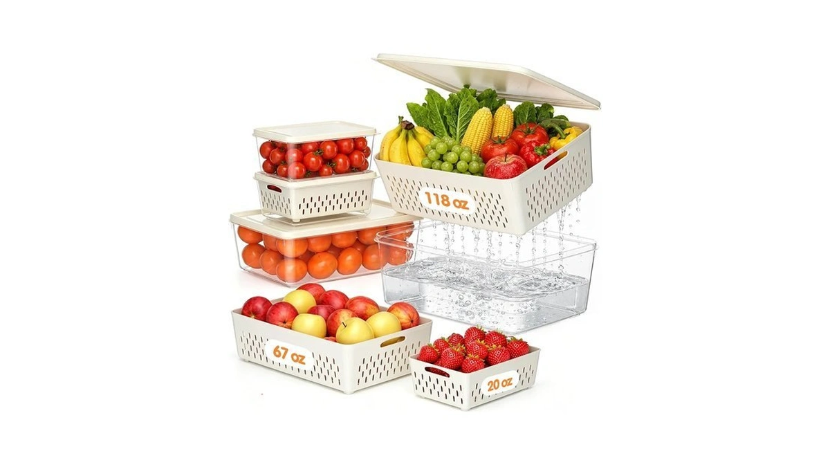 Fruit Storage Containers For Fridge, 4 Pack Plastic Food Storage