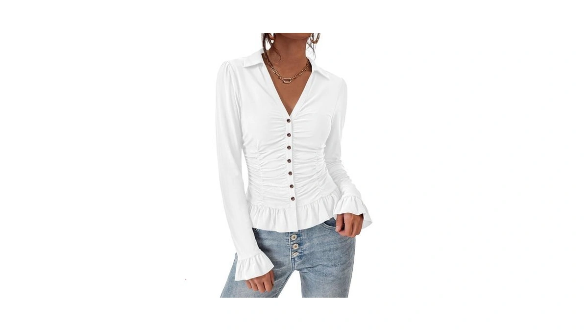 Btfbm Fitted Button Down Shirts For Women Dressy Casual Tops,white,xl