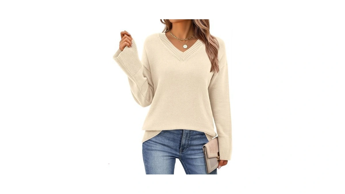 Prettygarden Women's Long Sleeve V Neck Comfy Sweaters Pullover Trendy