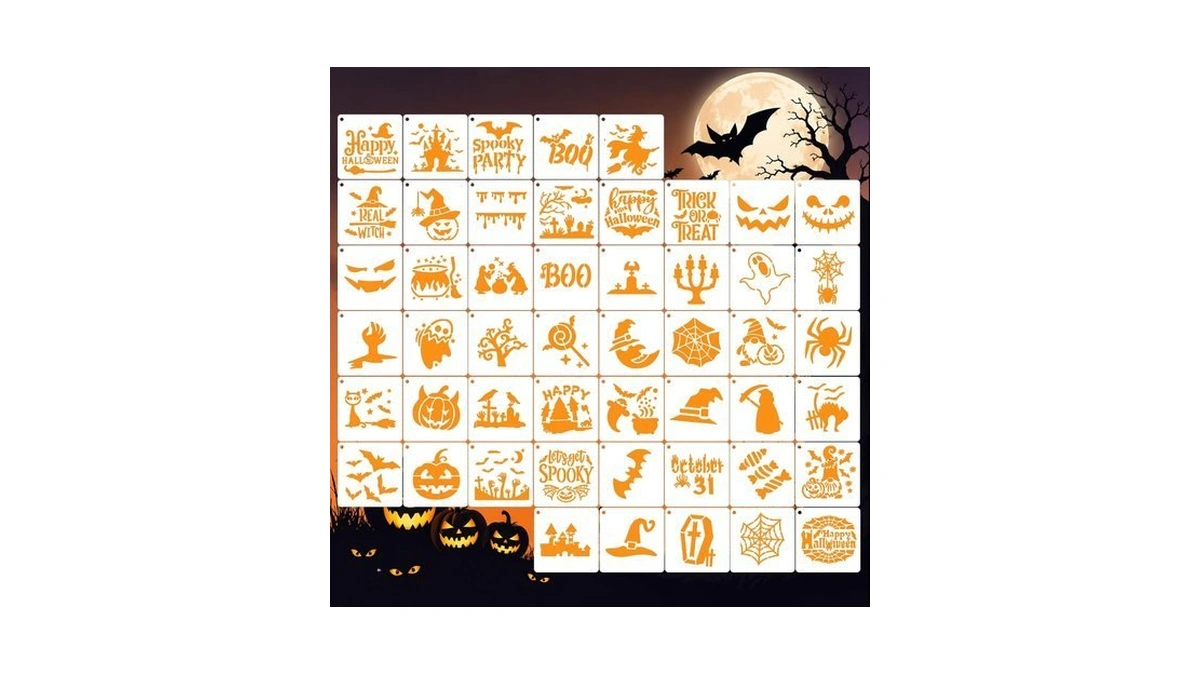 50 Pcs 3 Inch Halloween Stencils For Painting, Reusable Stencil