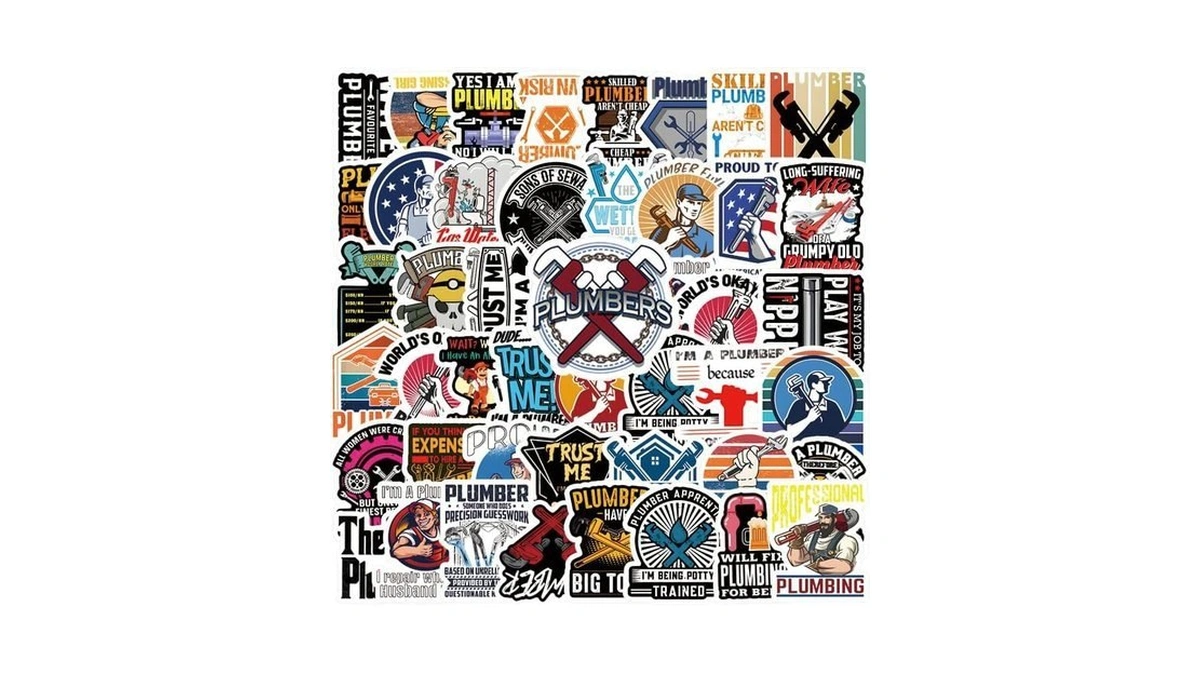 61pcs Plumber Stickers Pack, Vinyl Waterproof Decals For Water Bottle,laptop,phone,skateboard,scrapbooking,bumper