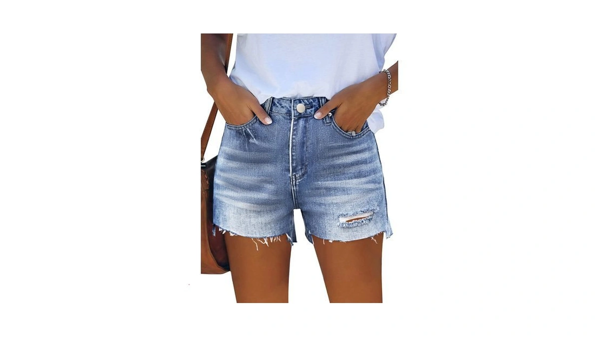 Rubzoof Women's Casual Summer Denim Shorts Mid Waisted Stretchy Ripped