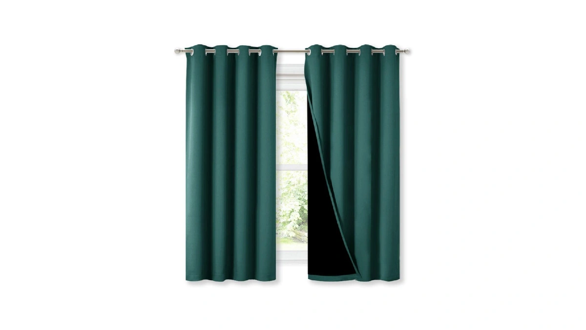 Nicetown 100% Blackout Curtain Panel, Thermal Insulated Black Liner Curtain