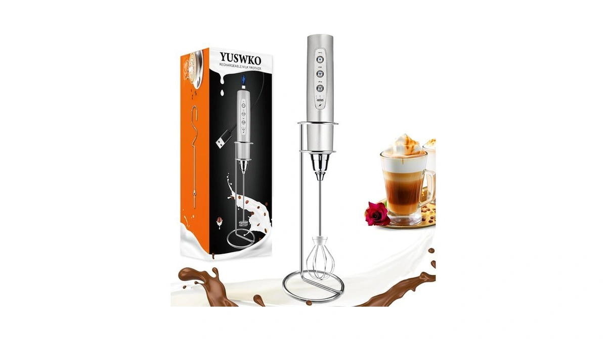 Yuswko Handheld Milk Frother Wand For Coffee, Rechargeable Electric Whisk