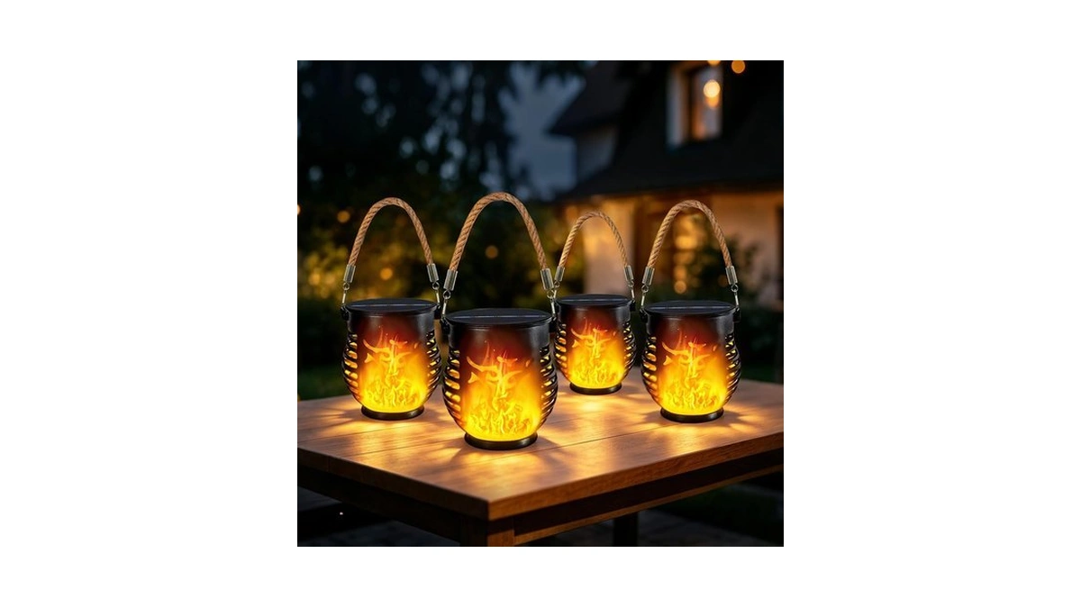 4 Pack Solar Lanterns Outdoor Waterproof Flickering Flame Lights For