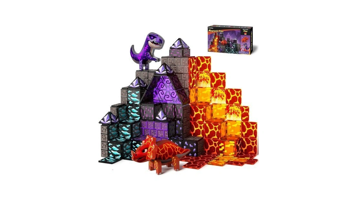 Gobidex Dinosaur Magnetic Tiles Set, Lava Cave Dinosaur Toys For
