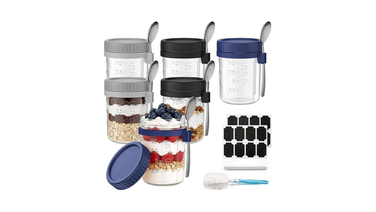 Airtight Oatmeal Container 6 Pack 16 Oz Overnight Oats Containers