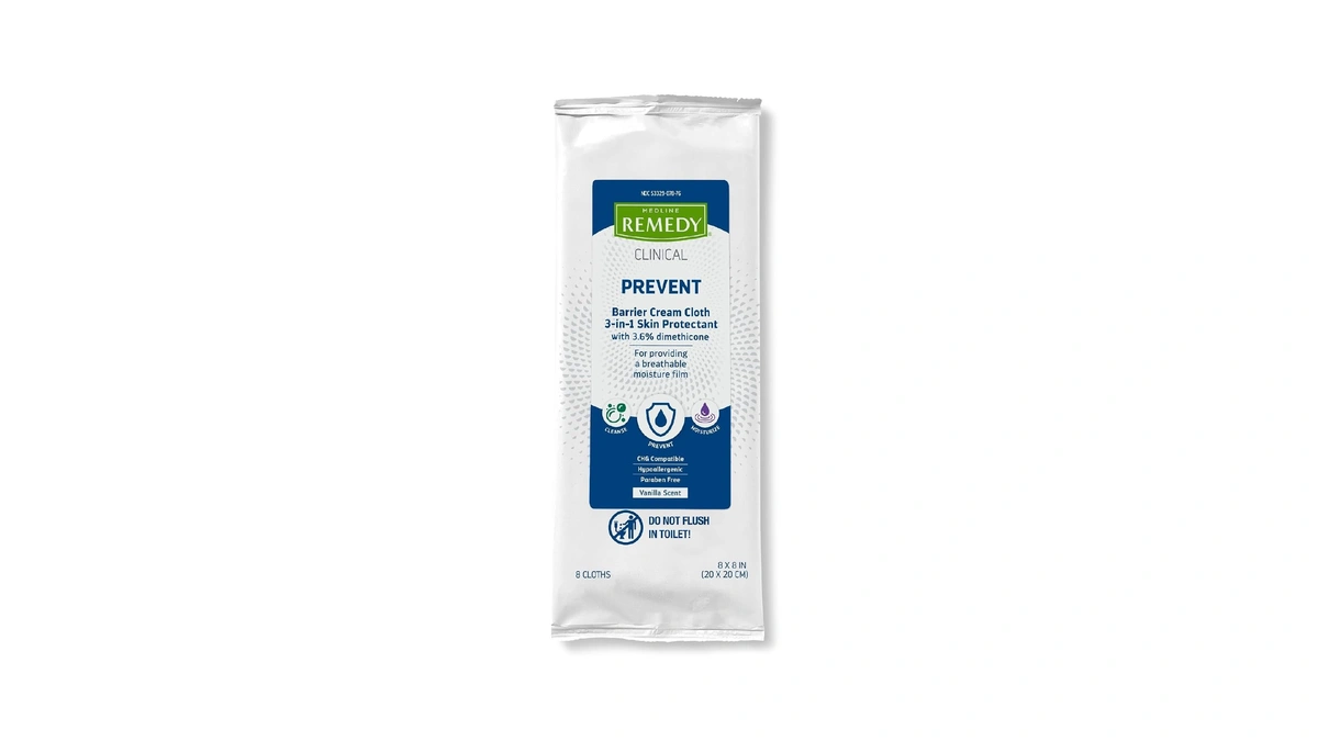 Medline Remedy Clinical 3-in-1 Barrier Cream Cloth, 8 Count (1