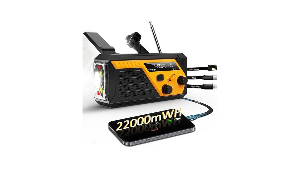 Emergency Radio With 4 Charging Cables, 22000mwh Am Fm Noaa