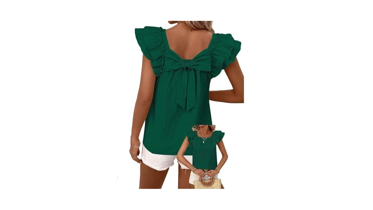 Falechay Womens Summer Tops Baby Doll Puff Sleeve Shirts Dark