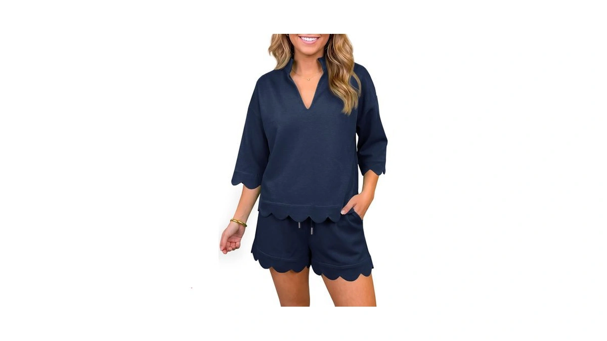 Fisoew Women 2 Piece Shorts Sets 3/4 Sleeve Sweatshirts Casual