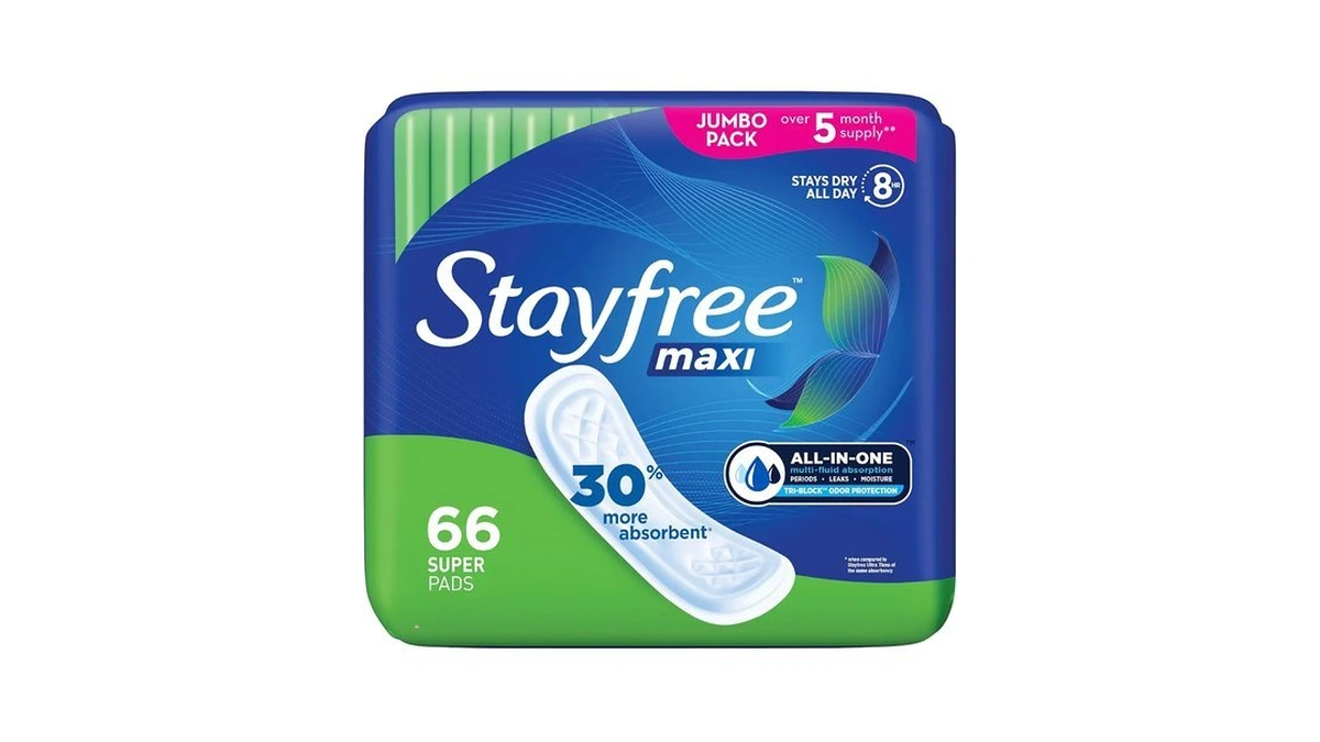 Stayfree Maxi Super Pads Wingless, Period And Leaks, 66 Ct