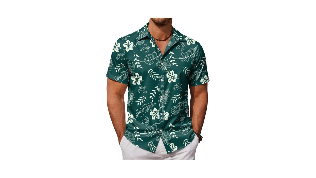 Coofandy Mens Plam Tree Shirt Short Sleeve Button Down Hawaiian