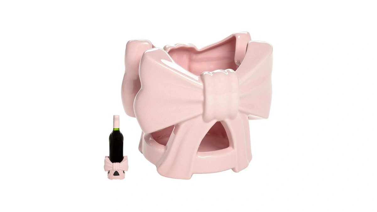 Paris Hilton Ceramic Wine Bottle Holder, Bow Design, Dishwasher Safe