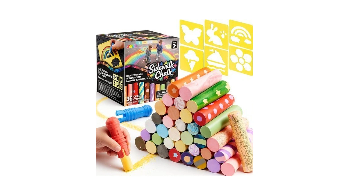 Joyin 36pcs Washable Sidewalk Chalk Set For Kids, Glitter &