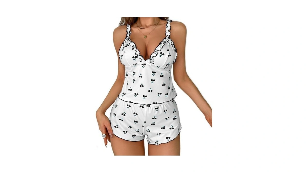 Aekan Women Sleepwear Cami Pajamas Set V Neck Soft Lingerie