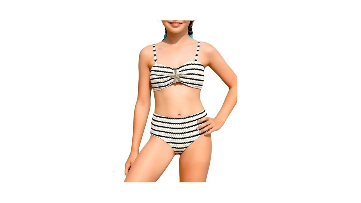 Gorglitter Girl's 2 Piece Bikini Set Crochet Striped Metal Star