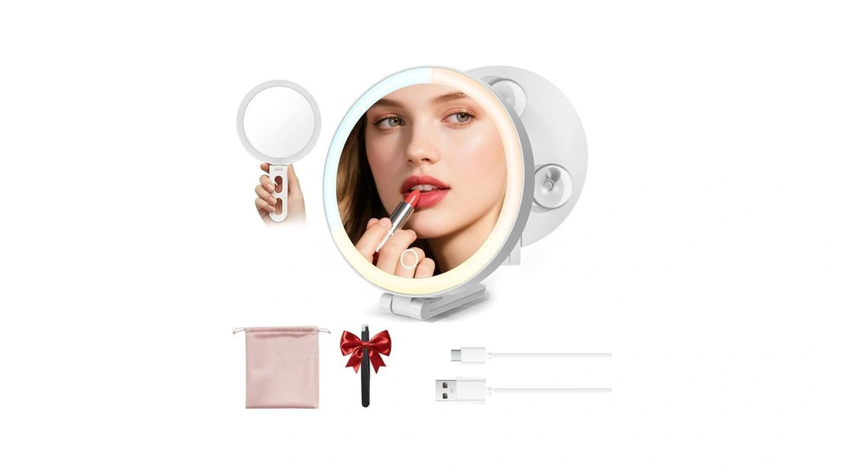 Travel Makeup Mirror With Lights, Lighted Magnifying Mirror 10x, 4-in-1