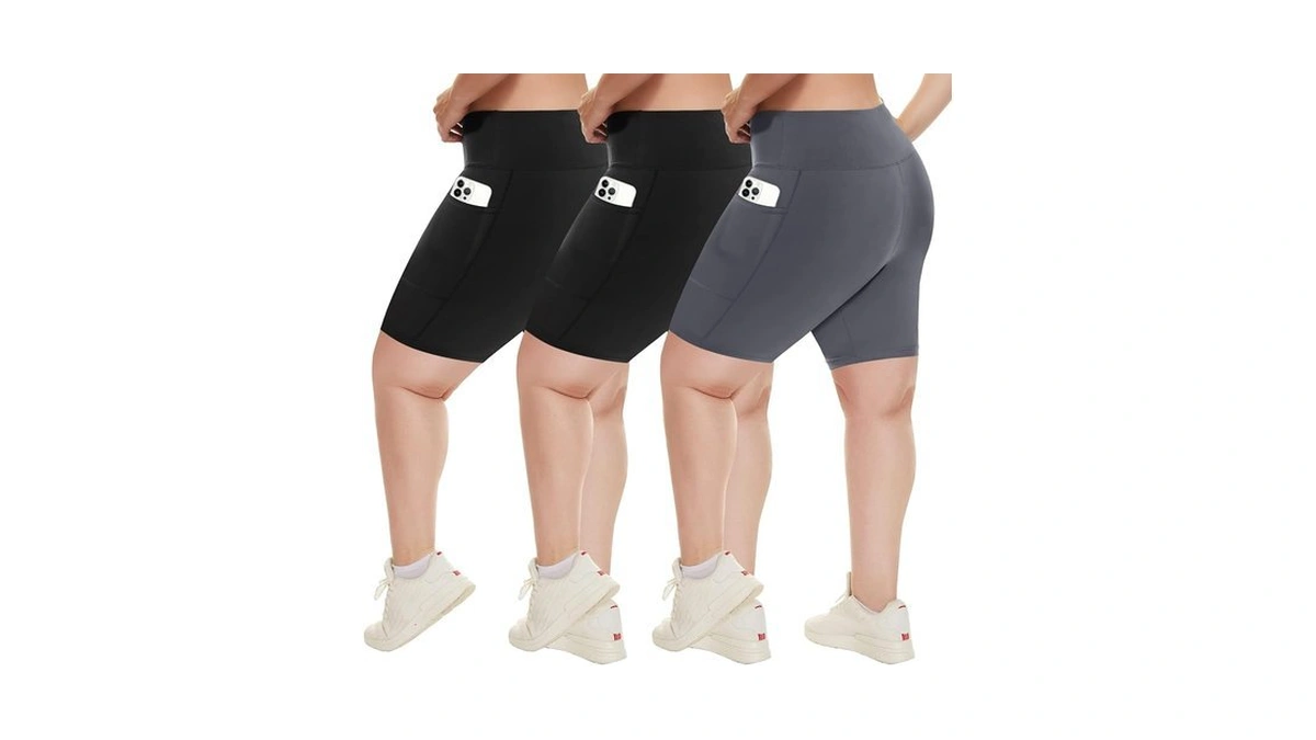 Hltpro 3 Pack Plus Size Biker Shorts For Women, Pocket