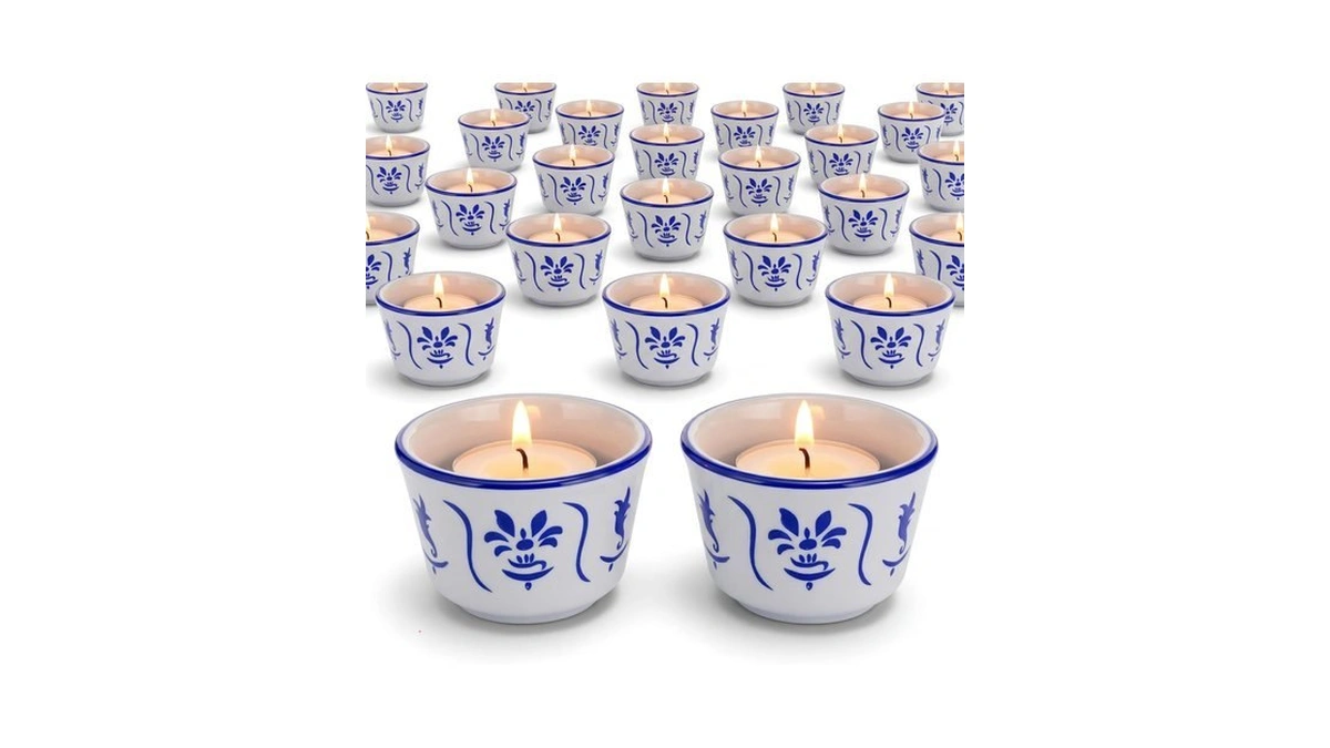 Teenyyou 20 Pcs Tealight Candle Holders Bulk Blue And White