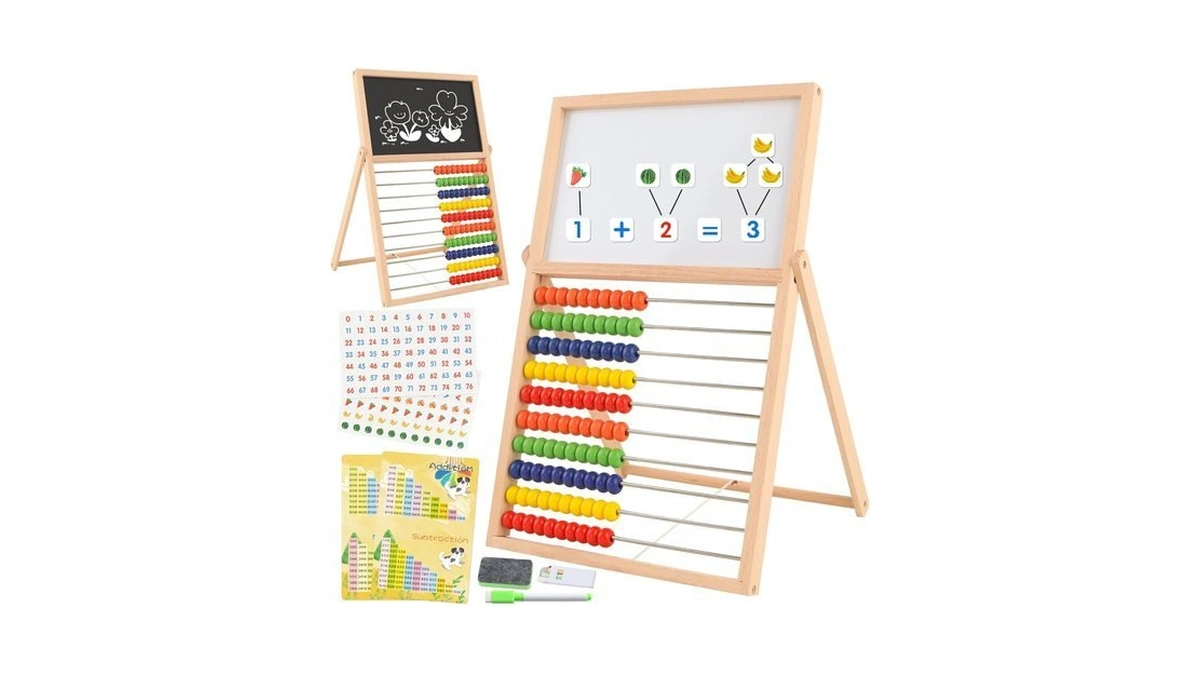 Wooden Abacus For Kids Counting Toy Double-sided Blackboard Whiteboard