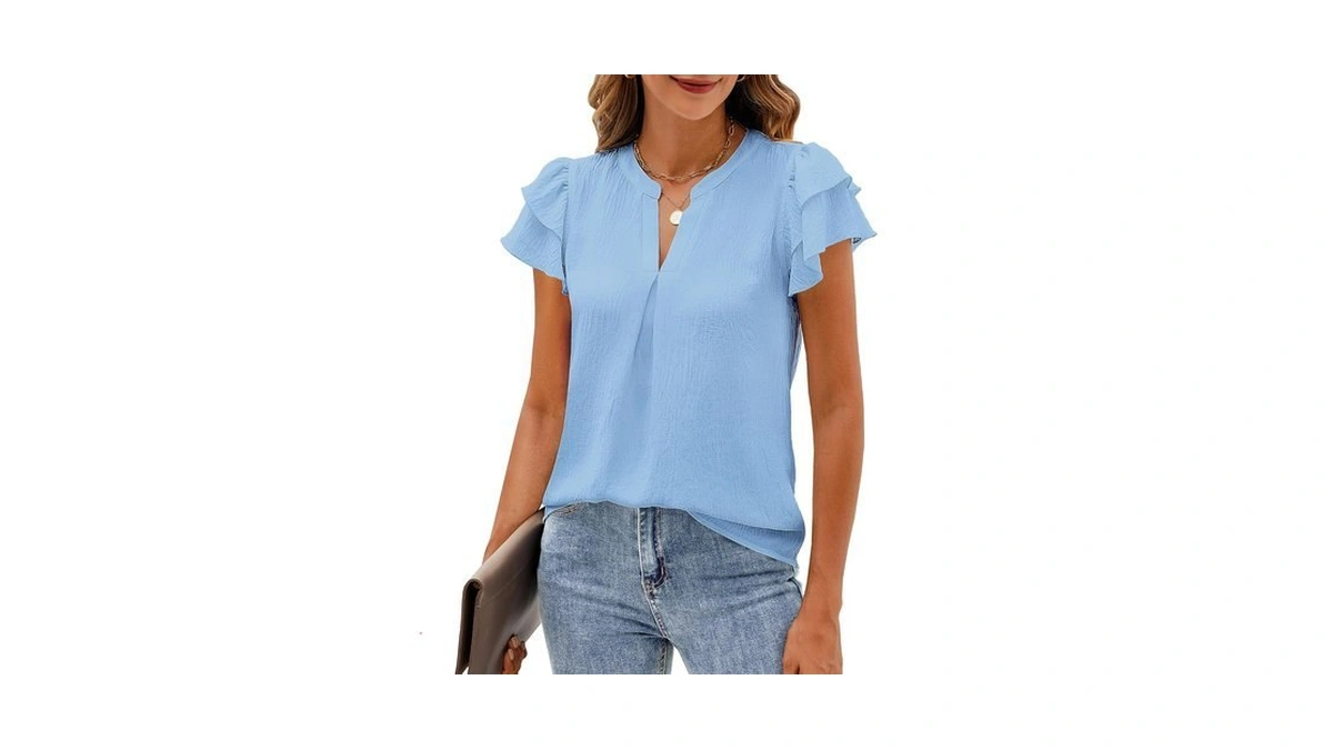 Simplefun Womens Tops Summer Short Sleeve Ruffled Dressy Shirts Blouse