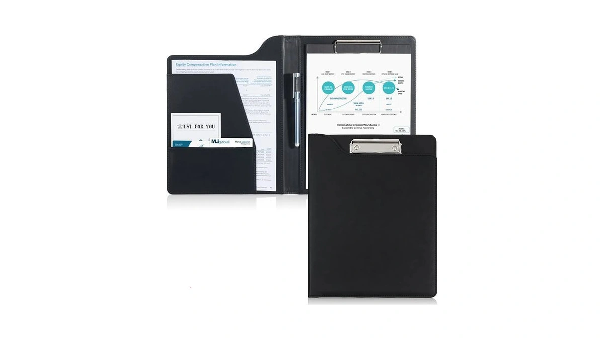 Procase A4 Leather Padfolio Clipboard Folder -black
