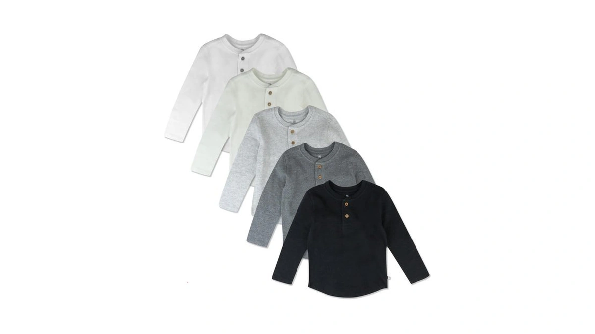 Honestbaby 5-pack Waffle Henley Long Sleeve Shirts For Infant Baby